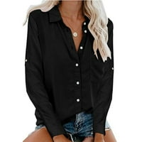 Ženski ljetni vrhovi modni ženski punji gumb Dugi rukav džep za dugi rukav Top košulja Bluzes Ladies Top Black l