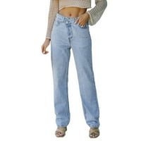 Hupta traperice za žene nepravilni struk casual visokog struka ravno noge dno jeans hlače