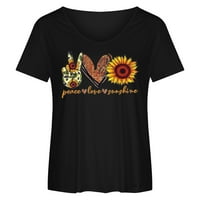 Gotyou Proljetni vrhovi Ženska ležerna modna ljetna majica V-izrez tiskani kratkim rukavima Crni XL