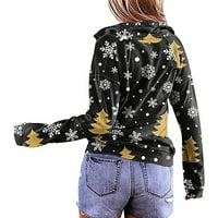 Floleo Women Tops Cleariance Jesen Ženski V-izrez patentni zatvarač Božićni tisak dugih rukava dugih rukava povremena bluza pulover vrhove
