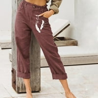 Ženske hlače velike struke, ležerne tipke za perje elastične pantalone udobne lagane ravnotežne pantalone