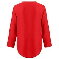 Ženska modna patentni patentni patentni zatvarač - Ležerne prilike punjenja u obliku vrata, ležerne tipke Bluze labave majice crvene boje