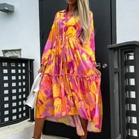 Slobodno vrijeme Haljina - moda zavoj preklopi s dugim rukavima kauzal cvjetni printurding duga haljina