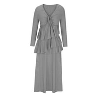 Ženski dugi rukav V-izrez Čvrsta haljina labava ležerna naletana ljuljačka haljina siva xxl