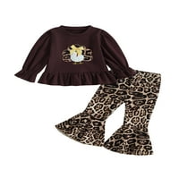 Gwiyeopda Kids Girl Fall Outfits Turkey Dugi rukav Tors Leopard Print Flare Hlače Set odjeće