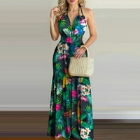 Ljetne haljine za žene bez rukava za ispis cvjetnog uzorka V-izrez Midi Fit and Flare modna trendi elegantna