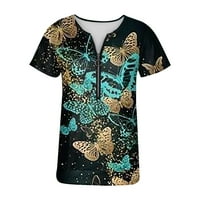 Huachen Trendyji košulje Žene Ljetni modni ležerni leptiri Ispisani povremeni majica s kratkim rukavima