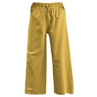 Riforla ženske hlače Žene posteljine prozračne pune boje elastični struk casual širokim nogama zalaže ženske casual pantalone Yellow XXL