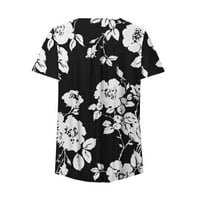 Casual majice kratkih rukava za žene labave fit crewneck cvjetno tiskano gumb Flowy Tee vrhovi ljetne