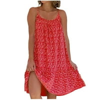 Ženske povremene haljine za ženska haljina za zabavu Labavi bez rukava srednji okrugli dekolte midi tiskani crveni 4xl