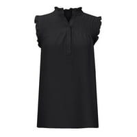 Ljetni vrhovi za žensku modnu ženu kauzalno turtleneck čvrsta bluza majica bez rukava ljetni gumb, crni,