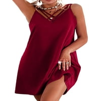Žene Labavi V izrez T Majica Haljina dame casual kratke mini haljine Solid Color Holiday Strappy Plain sandress