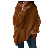 HOmenesgenics dugi džemperi za žene Ženska modna čvrstog ležernog džepa na ramenu Pleteni džemper pletenje