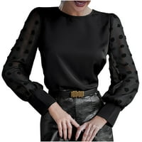 Ženski šifon bluze Business casual mrežice čista dugih rukava Crew vrat The Thees Dame elegantne čvrste