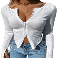 Carolilly ženski patentni patentni zatvarač gornji gornji boju učvršćeni uska elastična majica Party Club Streetwear