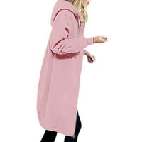 Ženska patentna dugačka dugačka dugačka džepacking osnovni patentni patentni patenik tunik dugih rukava lagani pulover jeseni proljetni kapuljač džumper ružičasta xxxxxl
