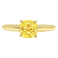 2. CT sjajan jastuk simulirani žuti dijamant 14k žuti zlatni solitaire prsten sz 5.75