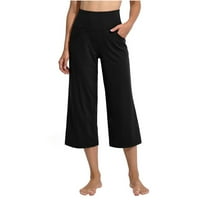 Amidoa Capri pantalone za žene široka noga čvrsta boja obrezane pantalone udobne visoke struka Capris pant na ulici s džepovima