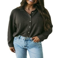 Kapreze ženske bluze dugih rukava vrhova rever izrez majica labavi tunični majica dolje sive s