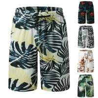 Puawkoer Muškarci Proljeće Ljeto Kratki pantni za odmor za odmor Pant pantalone na planoj pantalonama na plaži Hawaii Ispis Laceup labavi kratki muški šorc žut