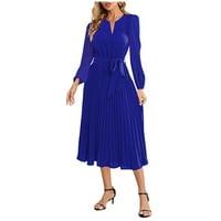Bazyrey ženske haljine ljetne haljine s dugim rukavima ženske čvrste ležerne haljine s V-izrezom plava 2xl