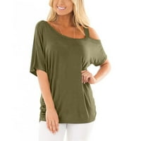 Ženska vrhunska ljetna majica casual kratki rukav asimetrični čvrsti boja labav vrh, vojska zelena,