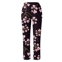 Ženske ljetne casual dugačke hlača labave prozračne cvjetne tiskarske pantalone sa džepovima Pink L