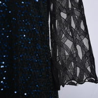 Žene plus Veličina haljina jesen Ležerne prilike ispisane gaze mrežice šuplji patchwork rukav okrugli