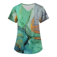 Bluze za slobodno vrijeme s kratkim rukavima, tiskani ljetni V-izrez za žene zelena 5xl