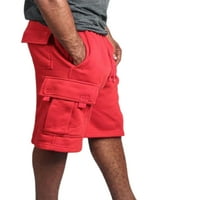 NIUER muške kratke hlače elastične struke Duljine koljena Duljina koljena s više džepova Teretna kratke hlače Labavi dna ravna noga crvena m