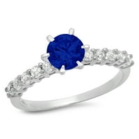 1.05ct okrugli rez plavi simulirani plavi safir 18k Bijelo zlato Graviranje Izjava bridalne godišnjice Angažman vjenčanog prstena veličine 4,75