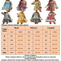 Haite Dame V izrez ruffled kratka haljina Ležerne etničke tiskane linije haljine za odmor cvjetni print