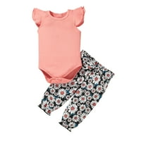 Fesfesfes Toddler Kids Baby BodySuit Girls Flying rukav s rukavima Cvjetni print pantalona