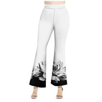 Visoke široke pantalone za noge za žene Retro Print Elastic High Squares flared pantalone, bijeli 5xl