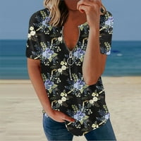 Žene ljetne vrhove Vintage tiskane prevelike majice kratke rukave V VACT bluza sa zatvaračem Casual