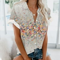 Majice kratkih rukava za žene dolje cvjetno tiskovina rever V izrez T-majice Trendy Beach Holiday Ties