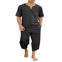 Leuncero Muns TrackSit setovi kratki rukav Outfit Solid Color Jogger Set Men Comfy majica + hlače Prozračna v izrez Black XS