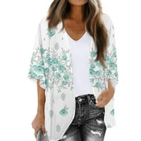GDFUN Ženska modna modna tiskana sa sjedištem s rukavima Kardigan labava bluza Casual Bluze TOP - Rain