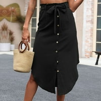 Vedolay ženski ljetni visoki struk modni čvrsti boja koljena Duljina koljena suknja, crna m