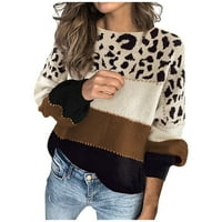 MLQIDK Ženski džemperi Ležerne prilike s dugim rukavima Leopard Boja blok Patchwork Pulover Pljuskovi džemper