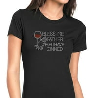 Ženska majica Rhinestone Bling Black Tee me blagoslovi, imam zinned vin V-izrez mali