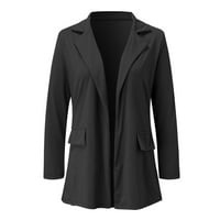 IOPQO Womenska jakna za jesen odijelo za žene casual solid paise dugi rukav džep otvoreni prednji uredski radni kaput odijelo crna s