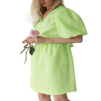 Haite Dame Duquine Tunic Tunic kratke mini haljine jednostavne solidne boje zasebnice Ljeto V Swing Thirs