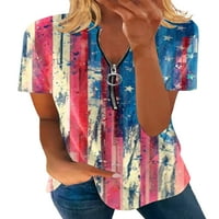 Luxplum dame Ljeto vrhovi američke zastave majica V izrez majica casual tunika bluza za odmor u pulover cm