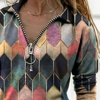 Kamummark PI Ženski dugi rukavi Dugi rukav Košulje Clearance Lapel Geometrijska bluza sa zatvaračem