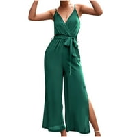 Symoidni ženski kombinezon - modni casual čvrsti rukavi bez rukava V izrez Split ZGupci zeleni XL
