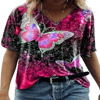 ZDCDCD Womens kratki rukav V izrez bluza na vrhu majica za ispis leptira