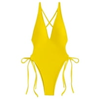 MLQIDK Ženski duboki V izrez Crisscross Jedno kupaće kostim za kupanje