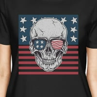 Košulja za lobanje Američka zastava Žene crni okrugli vrat TEE američki vojni poklon