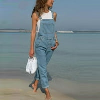 Haxmnou ženska casual moda tanak fit čvrsta boja traper džepni džepov svijetlo plavi m